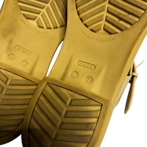 Crocs Tulum Toe Post Sandals Sz 7 Beige Buckle Iconic Comfort Thong Slides Women - Picture 7 of 11